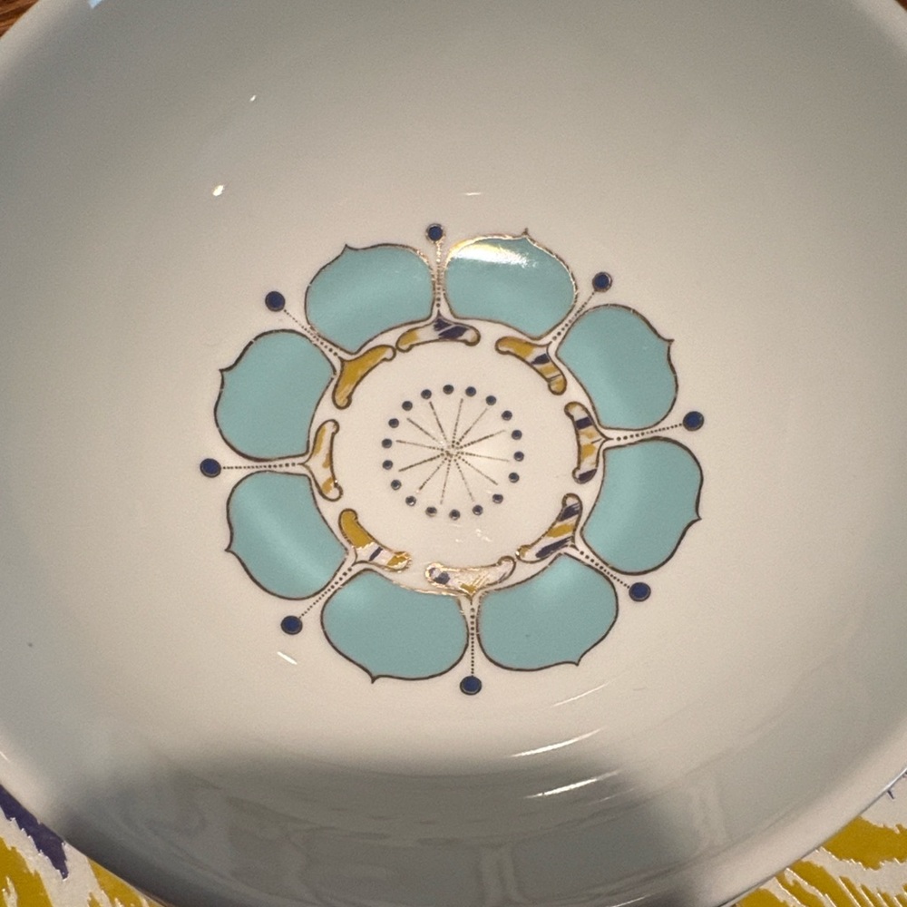 Anthropologie Blue and Gold SPAL porcelain bowl